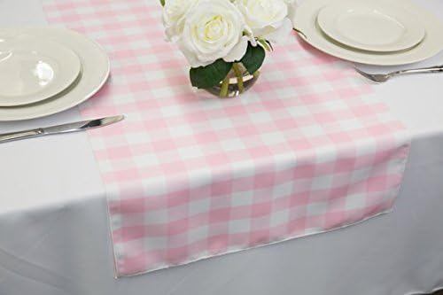 Polyester Wedding Table Runner 14" x 72" (Pink and White Gingham)