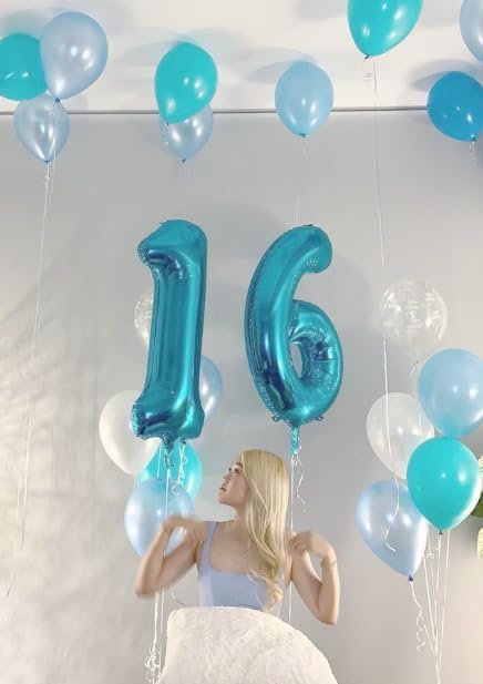 Pearl Blue 7 Number Balloon, 7 Birthday Balloon 40 Inch, Digital Balloons for 7 17 27 70 77 Party Celebration Decorations Supplies, Mylar Foil Numbers Balloon for Seven Wedding Anniversary