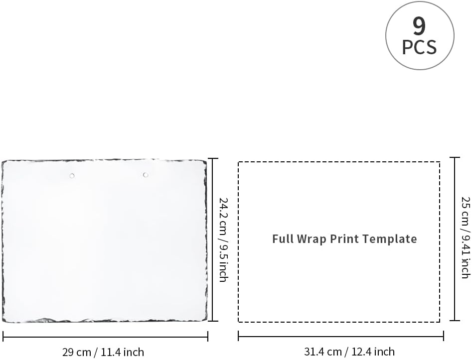 PYD Life 9 Pack Sublimation Hanging Photo Slates Rock Blanks 9.5" x 11.4" Bulk Stone Frames Wall Hanger with Rope for Home Decor, for Heat Press Transfer Printing