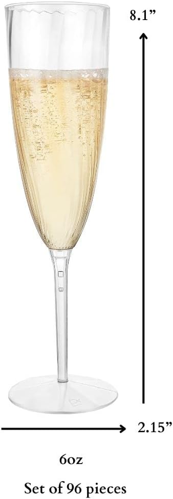Lillian Tablesettings 96 Count Premium Champagne Flutes 6 oz. Clear Hard Plastic 1-Piece Disposable Glasses, Value Box