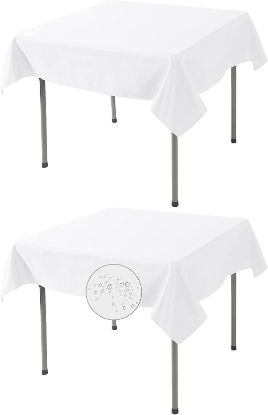 Fokitut 2 Pack Waterproof Square Tablecloth, 52x52 Inch, Stain Resistant and Wrinkle Polyester Table Cloth, Fabric Table Cover for Kitchen Dining, Wedding, Party, Holiday Dinner-White