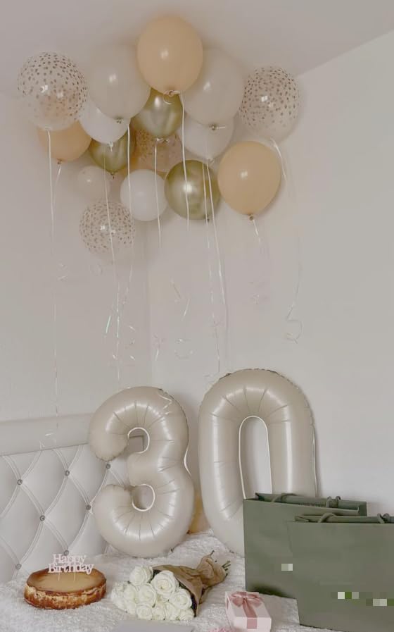 Cream White 0 Number Balloon 40 Inch, 0 Decorations for 10 20 30 40 50 60 70 80 90 100Birthday, Foil Giant Birthday Graduations Anniversary Party Balloons