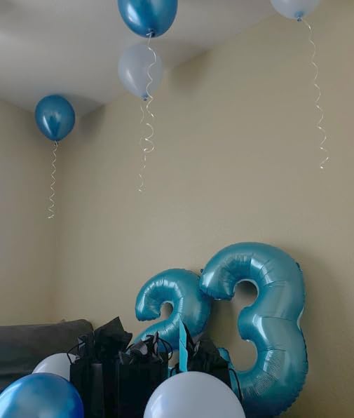 40 Inch Pearl Blue 3 Large Number Balloon, 3 13 23 30 33 36 38 Pearl Blue Birthday Party Decorations, Number Three Foil Balloons for Anniversary Party Graduations Celebration Supplies