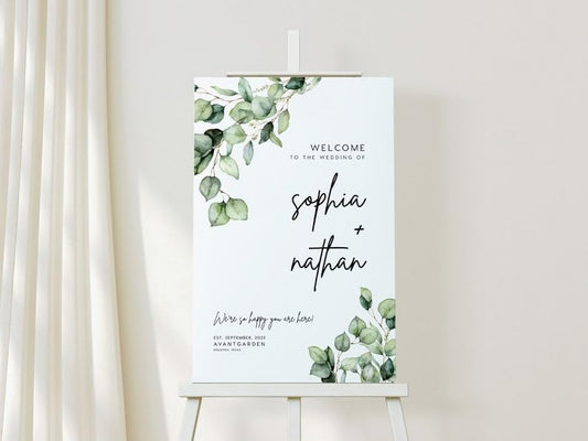 Modern Greenery Eucalyptus Wedding Welcome Sign