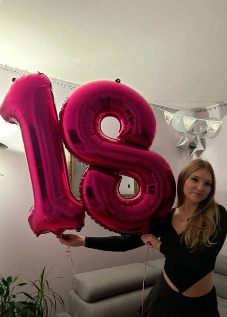 Hot Pink Foil Number 80 Balloon 40 Inch, Helium Mylar Eight Number 80 Birthday Balloons, 80th Hot Pink Women Men Wedding Anniversary, Graduations Party Supplies