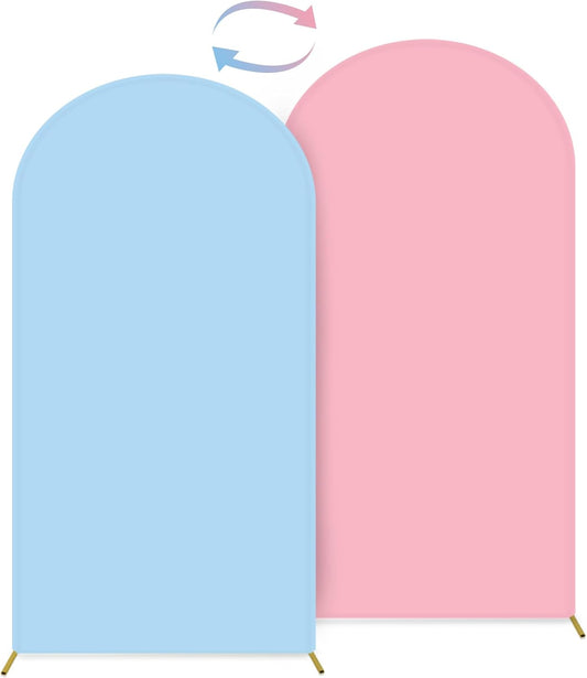 HEMMOTOP 7.2 ft Arch Backdrop Cover (One Piece Double Color), Pink and Blue Spandex Arch Stand Covers, Fabric Stretchy Background for Balloon Arches, Wedding, Birthday Party, Baby Shower