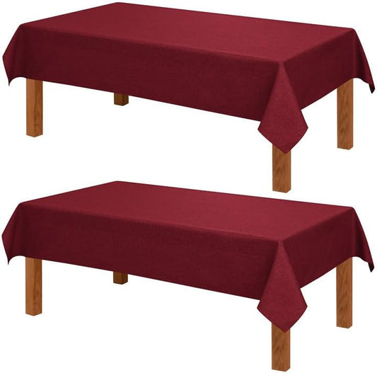 Hiasan 2 Pack Faux Linen Rectangle Tablecloth - Wrinkle and Stain Resistant Washable Table Cloth for Kitchen Dining Room Holiday Table Cover for Party Dinner, Red, 60 x 84 Inch