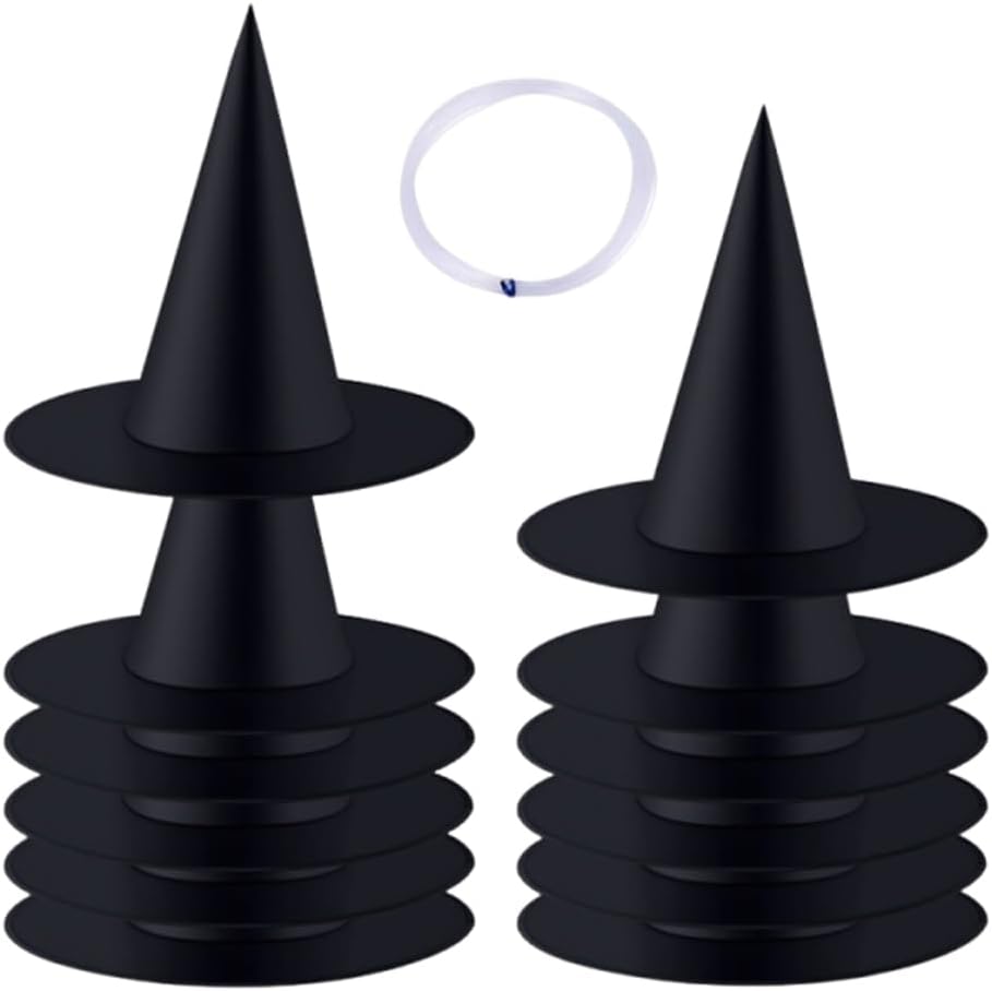 12 PCS Halloween Party Favor Costume Accessory Hanging Witch Hat, Black Witch Hats Hanging Decor Halloween Decorations