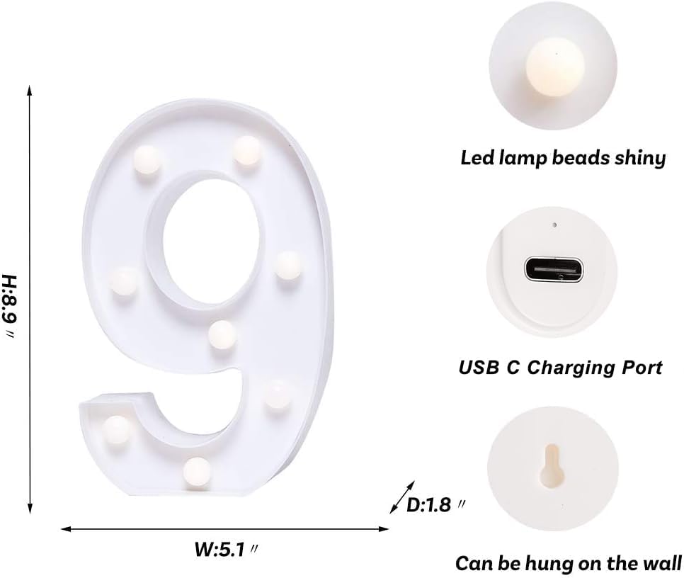 Foaky Rechargeable LED Letter Lights Sign Marquee Light Up Letters Sign for Night Light Wedding/Birthday Party Christmas Lamp Home Bar Decoration (9)