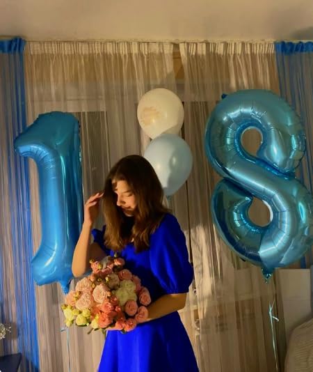 Pearl Blue Foil Number 8 Balloon 40 Inch, Helium Mylar Eight Number 8 18 28 38 48 58 80 88 Birthday Balloons, 8th Pearl Blue Women Men Wedding Anniversary, Graduations Party Supplies