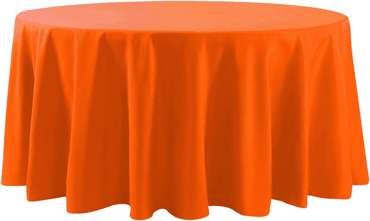 108 inch Round Tablecloth Washable Polyester Table Cloth Decorative Table Cover for Wedding Party Dining Banquet（108 inch,Orange）