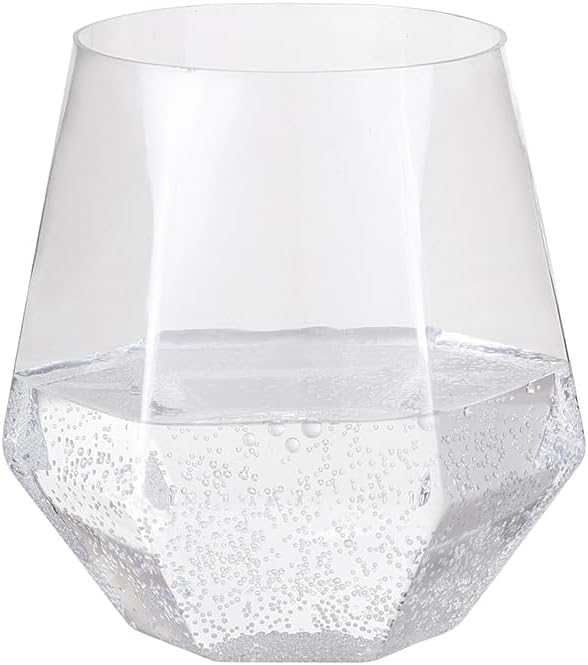 32pcs 12oz Disposable Wine Glasses Plastic Wine Glass Clear Plastic Stemless Unbreakable Shatterproof Glassware Recyclable Diamond Design