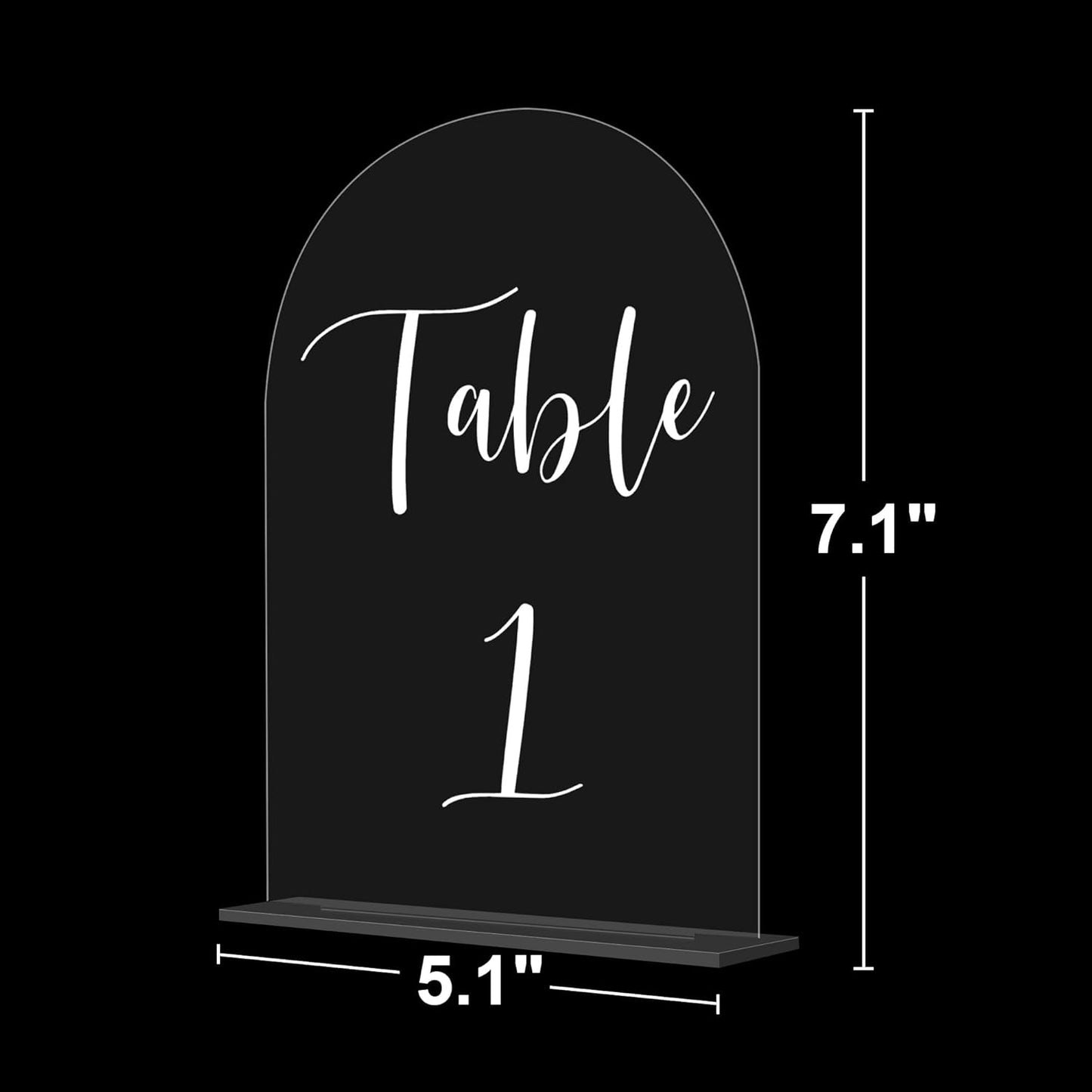 JOYIT Arch Wedding Table Numbers 1-10 with Stands – 5" X 7" Acrylic Table Signs with Clear Background White Text, Perfect Acrylic Table Numbers for Wedding Receptions, Parties, Anniversaries, and Events