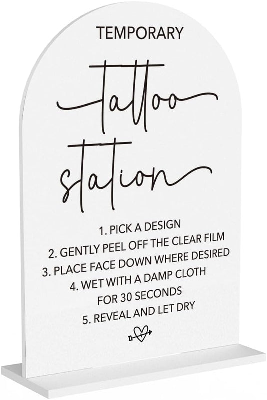 Wedding Tattoo Sign Temporary Tattoo Station Sign for Wedding Engagement Bridal Shower Bachelor Party Tattoo Bar Acrylic sign for Table Desk