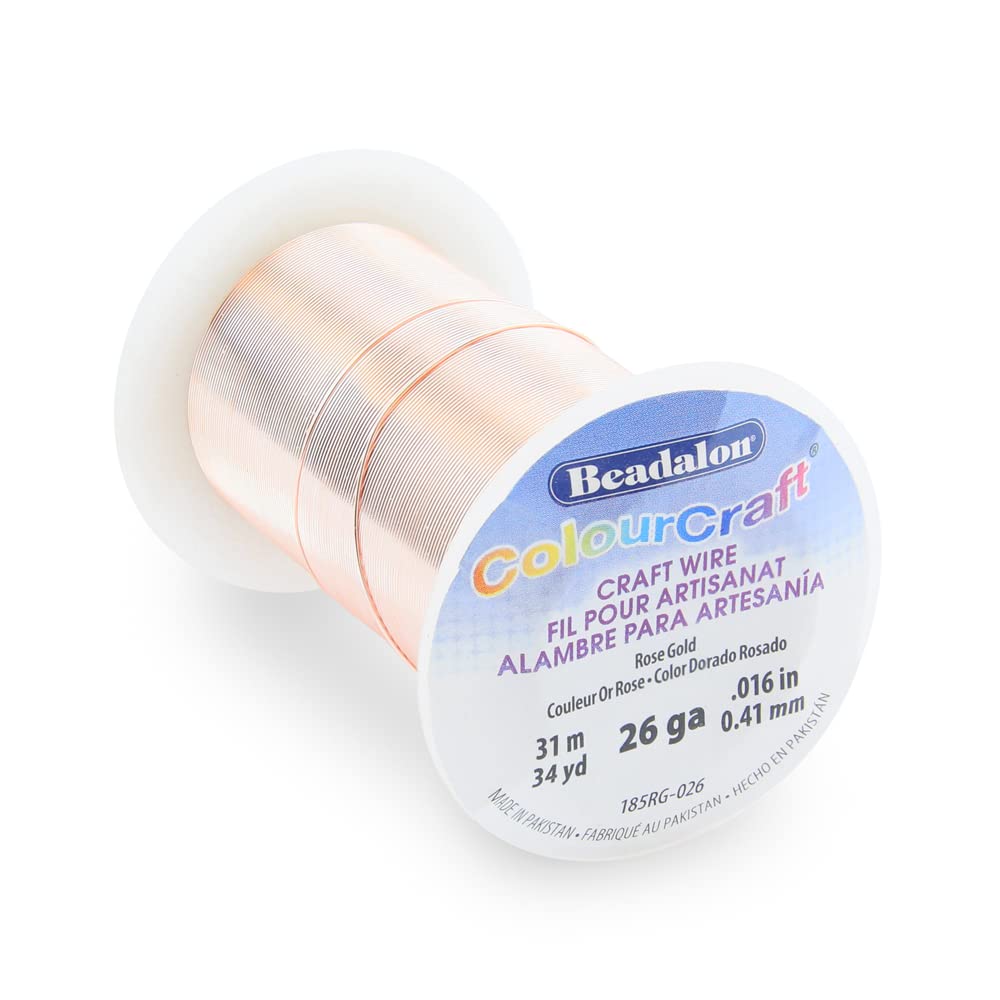 Beadalon ColourCraft Wire, 26 Gauge, Rose Gold Color Silver Plated, 34 yd Spool