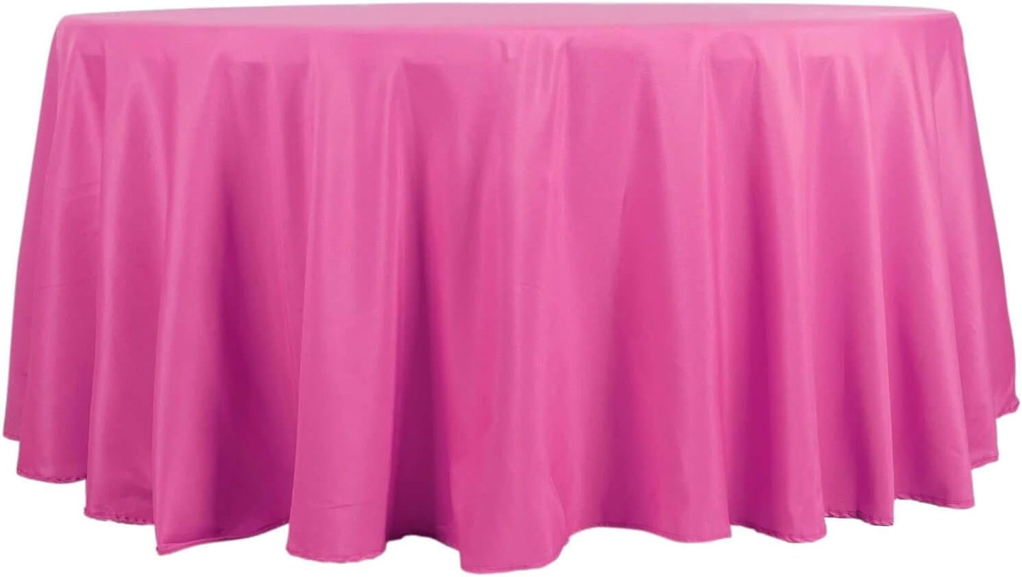 Efavormart Round Tablecloth, 132 Inch Stain & Wrinkle Resistant Washable Table Cloth, Decorative Polyester Fabric Table Cover for Banquet, Wedding, Dining- Fushia
