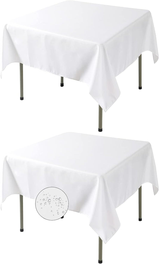 Fokitut 2 Pack Waterproof Square Tablecloth, 70x70 Inch, Stain Resistant and Wrinkle Polyester Table Cloth, Fabric Table Cover for Kitchen Dining, Wedding, Party, Holiday Dinner-White