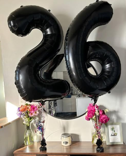 Black Foil Number 18 Balloon 40 Inch, Helium Mylar 18 Numbers Birthday Balloons, 18 81 Black Women Men Anniversary Graduations Party Supplies