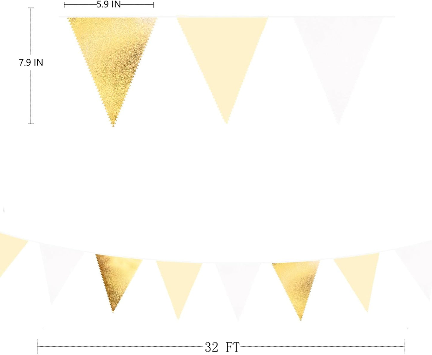 White and Gold Party Decorations Gold Beige White Fabric Triangle Pennant Banner Flag Bunting Garland for Graduation Wedding Birthday Bridal Shower Anniversary Engagement Baptism Party Supplies