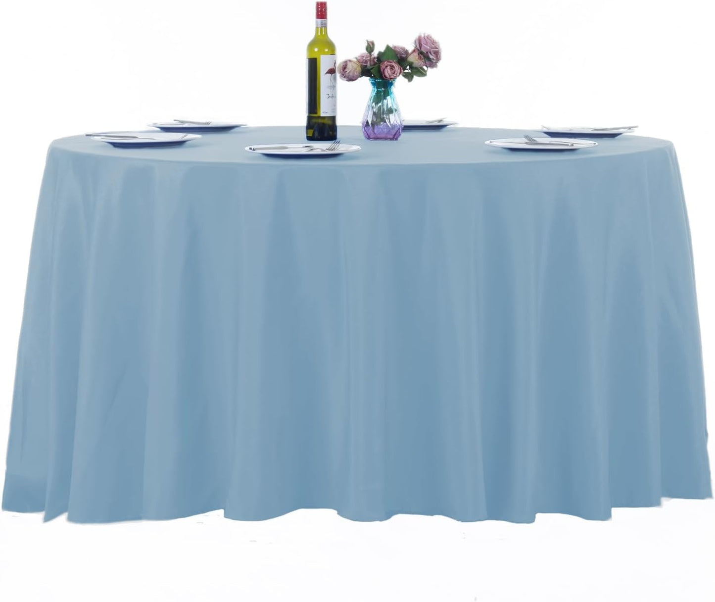 Ascoza 2pack 108 Inch Blue Mist Round Tablecloth in Washable Polyester Fabric for Wedding/Banquet/Restaurant/Parties