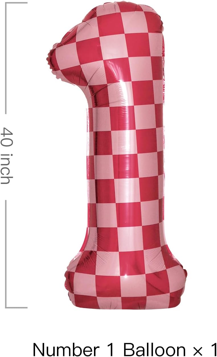 40 Inch Pink Checkered 1 Balloon Large Hot Pink Number Balloons for Girls 1st Birthday Decorations Pink Number 1 Balloon