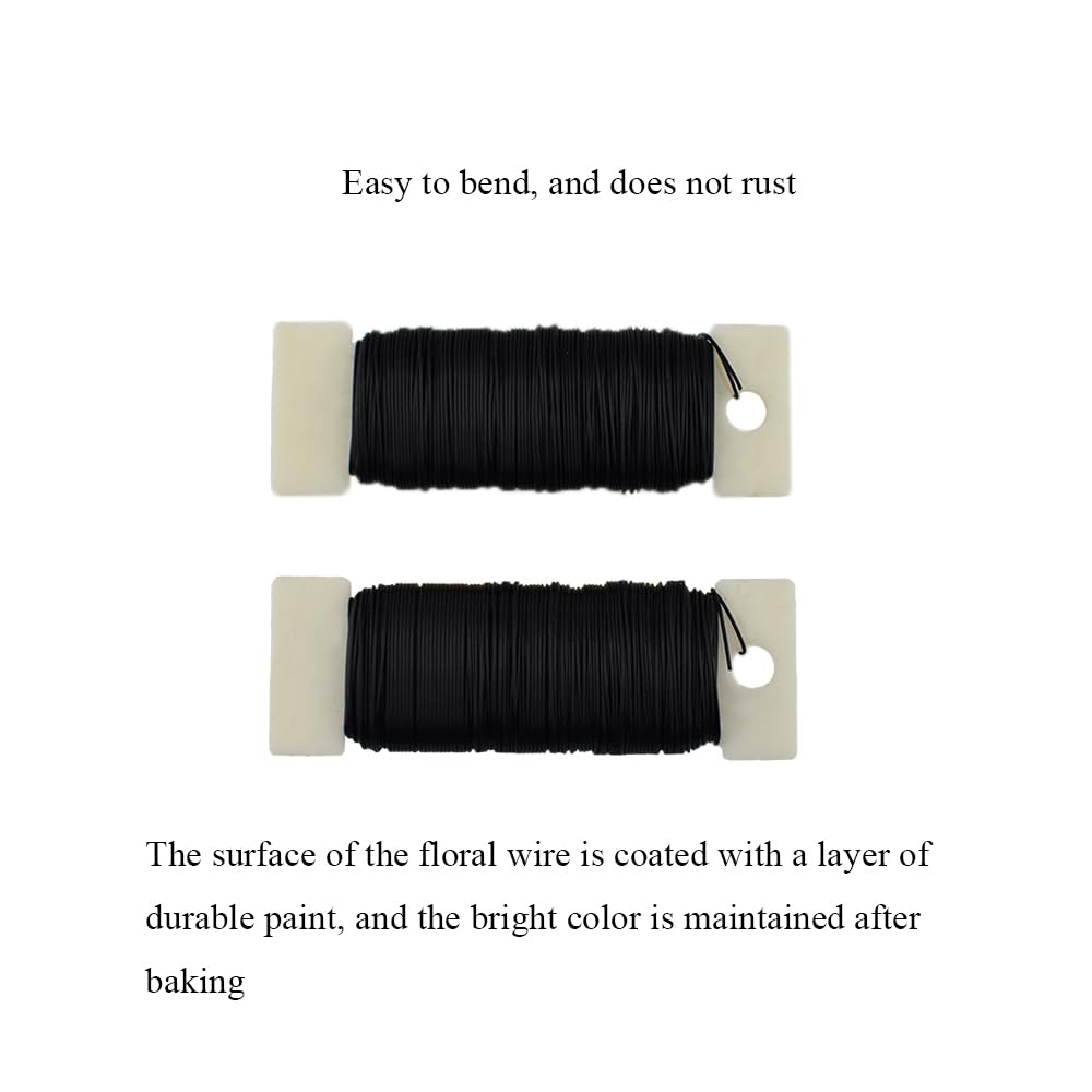 HAHIYO 26Gauge Black Metal Floral Wire - 1 Roll, 38 Yards (115 Feet) - Flexible Paddle Wire for Craft, Christmas Wreath, Flower Arrangement, Bouquet Wrapping, Wedding, DIY