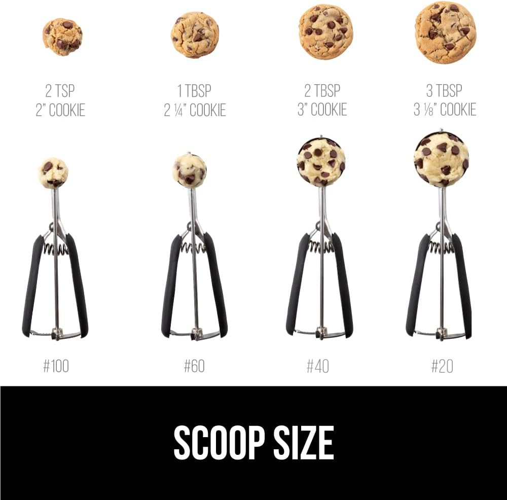 GORILLA GRIP Stainless Steel Cookie Scoop for Baking, 2 TBSP, Multipurpose Melon Baller, Meatball Spring Scoops, Perfect Portion Sizes, Easy Food Release, Scooper Size 40, BPA-Free Kitchen Tool, Black