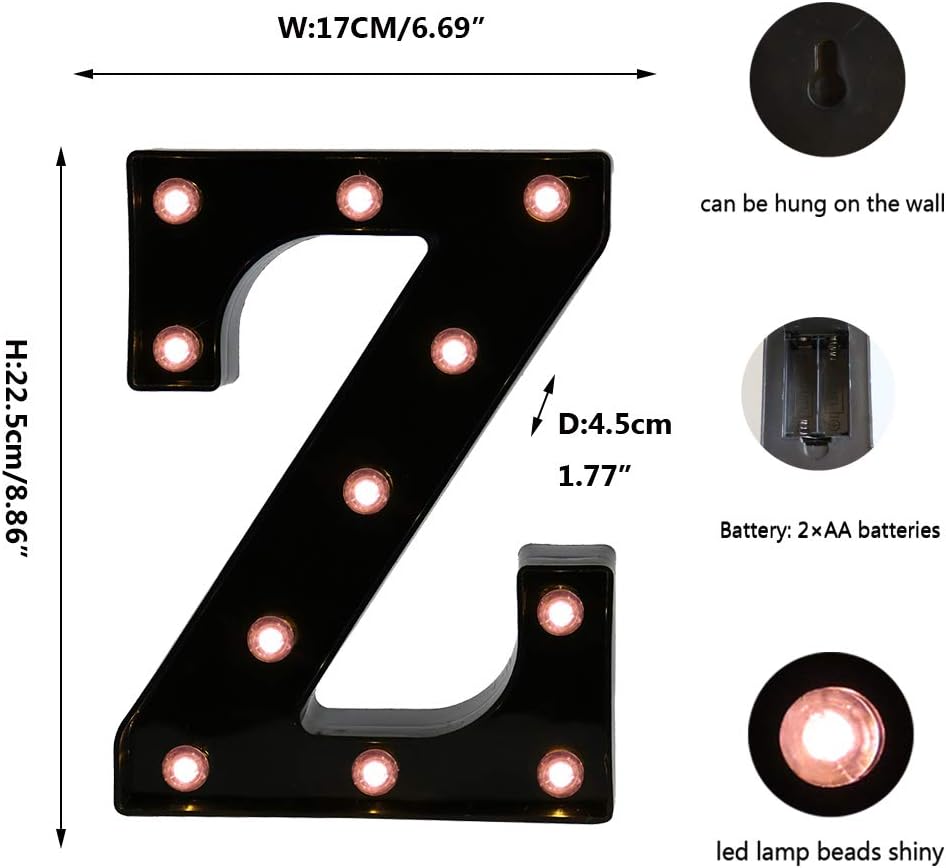 OYCBUZO Light Up Black Alphabet Marquee Letters Sign LED Marquee Number Lights Sign for Night Light Home Bar Christmas Lamp Birthday Party Wedding Decoration Z