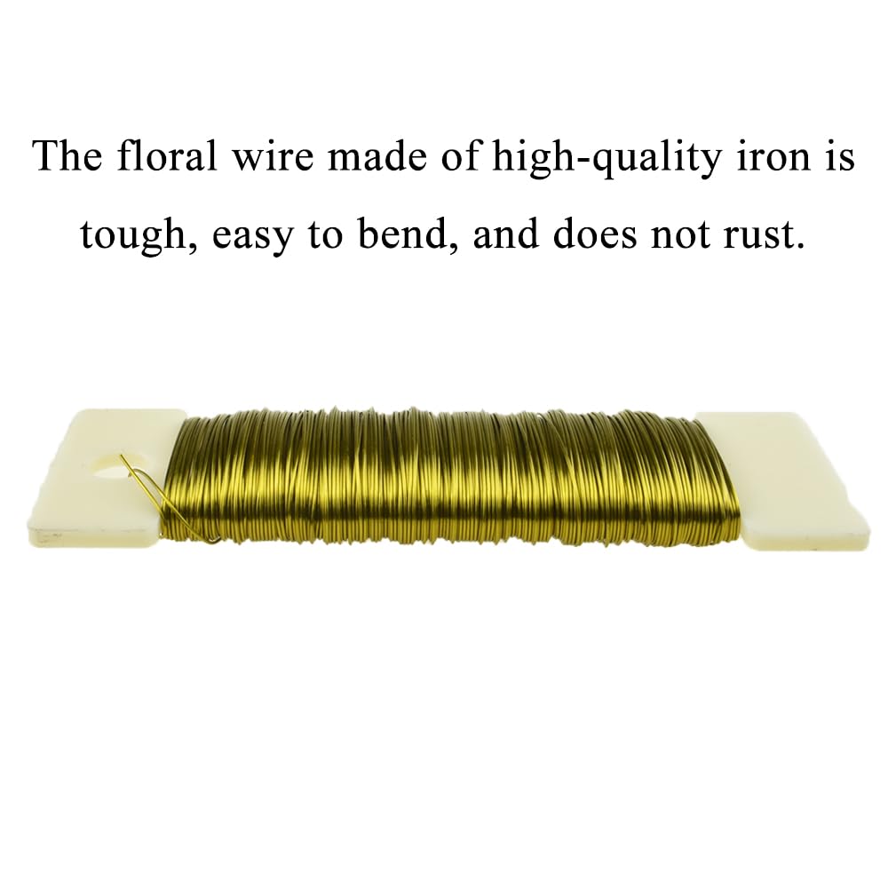 HAHIYO 26Gauge Golden Metal Floral Wire - 1 Roll, 38 Yards (115 Feet) - Flexible Paddle Wire for Craft, Christmas Wreath, Flower Arrangement, Bouquet Wrapping, Wedding, DIY