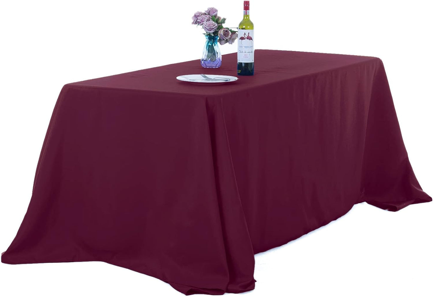 Ascoza 2pack 90x132 Inch Burgundy Rectangular Tablecloth 6 Feet Table Cloth in Polyester Fabric for Wedding/Banquet/Restaurant/Parties