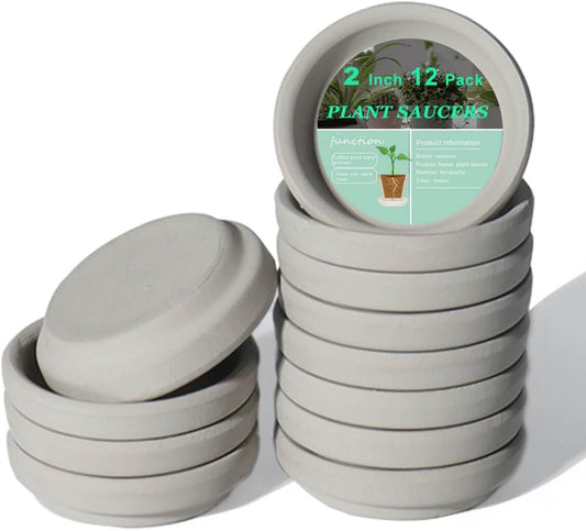 vensovo 2 Inch Grey Terracotta Plant Saucer Pots Tray - 12 pcs Mini Planter Saucers for Indoor & Outdoor Plants, Small Clay Trays Perfect for 1 Inch 1.5Inch Flower Pot
