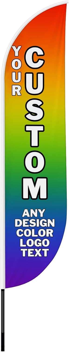 Custom Feather Flag(11.5Feetx2.5Feet) By Dreamcontroller For Business Outside With Optional Add-On Pole(15Feet) and Groundspike | Swooper Flag Banner | Made In Usa | Hd Print