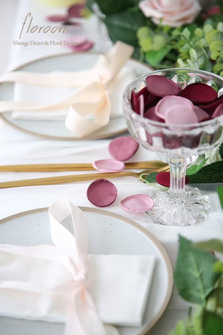 Floroom 500pcs Rose Petals Burgundy Maroon Mauve Faux Silk Flower Petals for Wedding Flower Girl Basket Aisle Scatter Table Centerpieces Party Confetti Bridal Shower Romantic Night Decoration