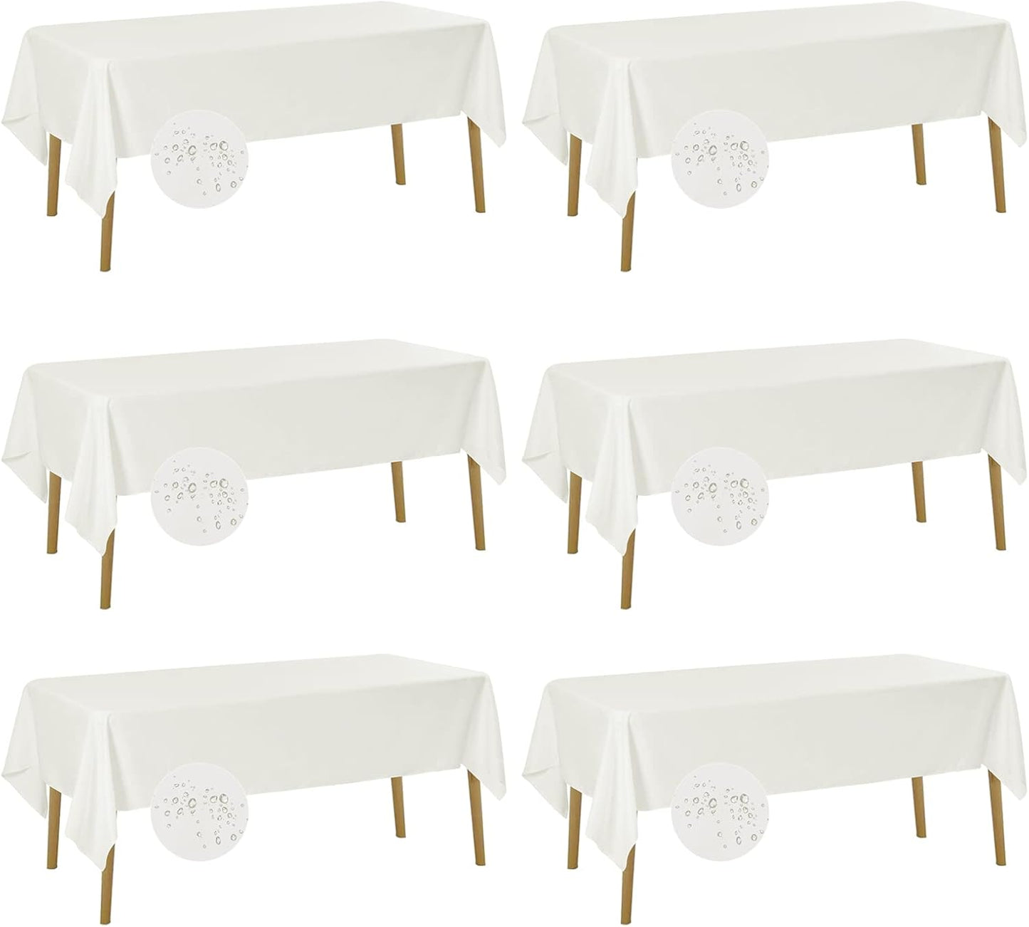 Fokitut 6 Pack Waterproof Rectangle Tablecloth, 60x102 Inch, Stain Resistant and Wrinkle Polyester Table Cloth, Fabric Table Cover for Kitchen Dining, Wedding, Party, Holiday Dinner-Ivory