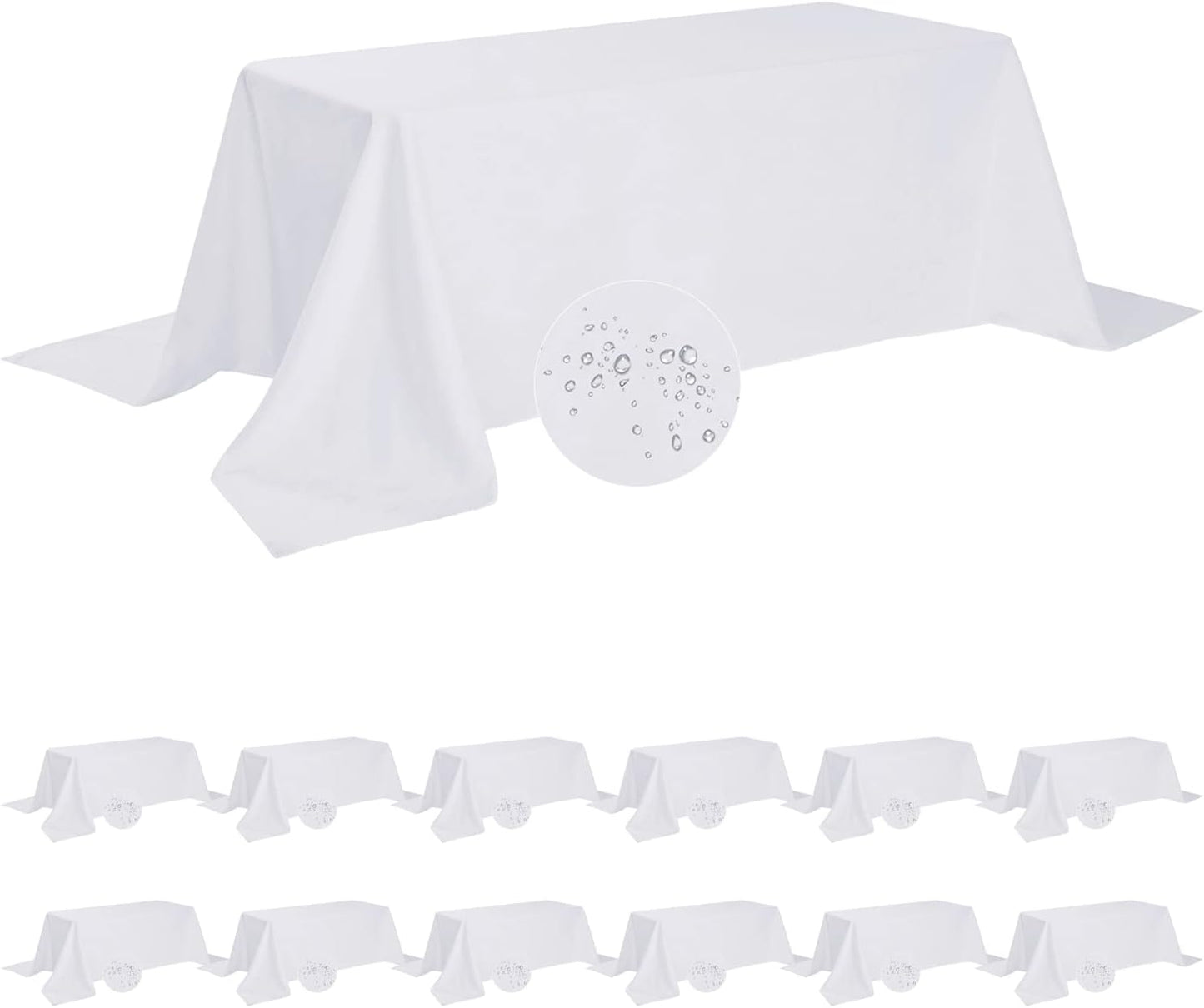 Fokitut 12 Pack Waterproof Rectangle Tablecloth, 90x132 Inch,Stain Resistant and Wrinkle Polyester Table Cloth, Fabric Table Cover for Kitchen Dining, Wedding, Party, Holiday Dinner-White