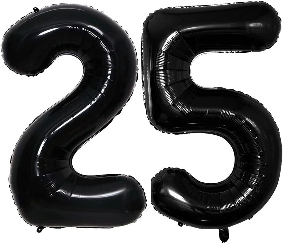 GOER Number 25 Balloons for 25th Birthday Party Decorations,42 Inch Jumbo Foil Helium 52 Balloons for 52nd Birthday Party Decoration (Black)