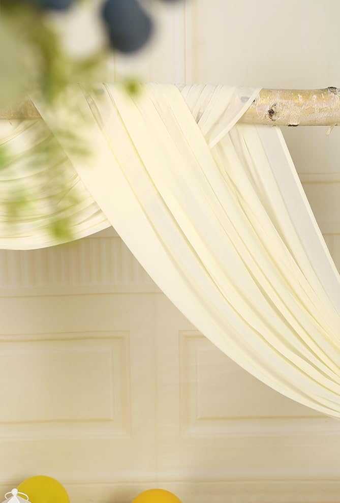 SHERWAY 2 Panels 30Ft Extra Long Chiffon Arch Drapes for Wedding Party Reception Backdrop Ceremony Swag Decoration (Ivory & Ivory)