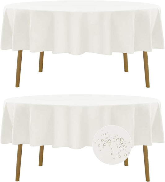 Fokitut 2 Pack Waterproof Round Tablecloth, 70 Inch, Stain Resistant and Wrinkle Polyester Table Cloth, Fabric Table Cover for Kitchen Dining, Wedding, Party, Holiday Dinner-Ivory