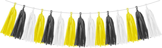 Yellow White Black Party Decorations - 15pcs Tissue Paper Tassel Garland for Birthday Baby Bridal Shower Wedding Graduation Hanging Decor HongTongTong