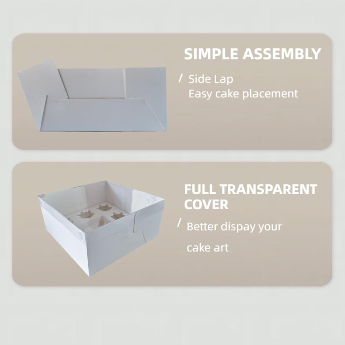 Bento Cake Box - Easy to Assemble White 4-inch Cake and 5 Cupcakes Box With Insert - 5 Sets Base for Family Birthday Party Mother's Day