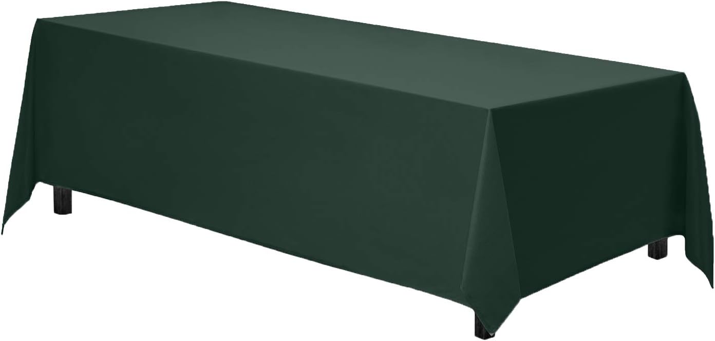Gee Di Moda Rectangle Tablecloth - 90 x 132 Inch Hunter Green Table Cloth for 6 Foot Table with Floor-Length Drop - Heavy Duty Washable Fabric - 6 Ft Buffet Table, Holiday Party, Wedding & Baby Shower