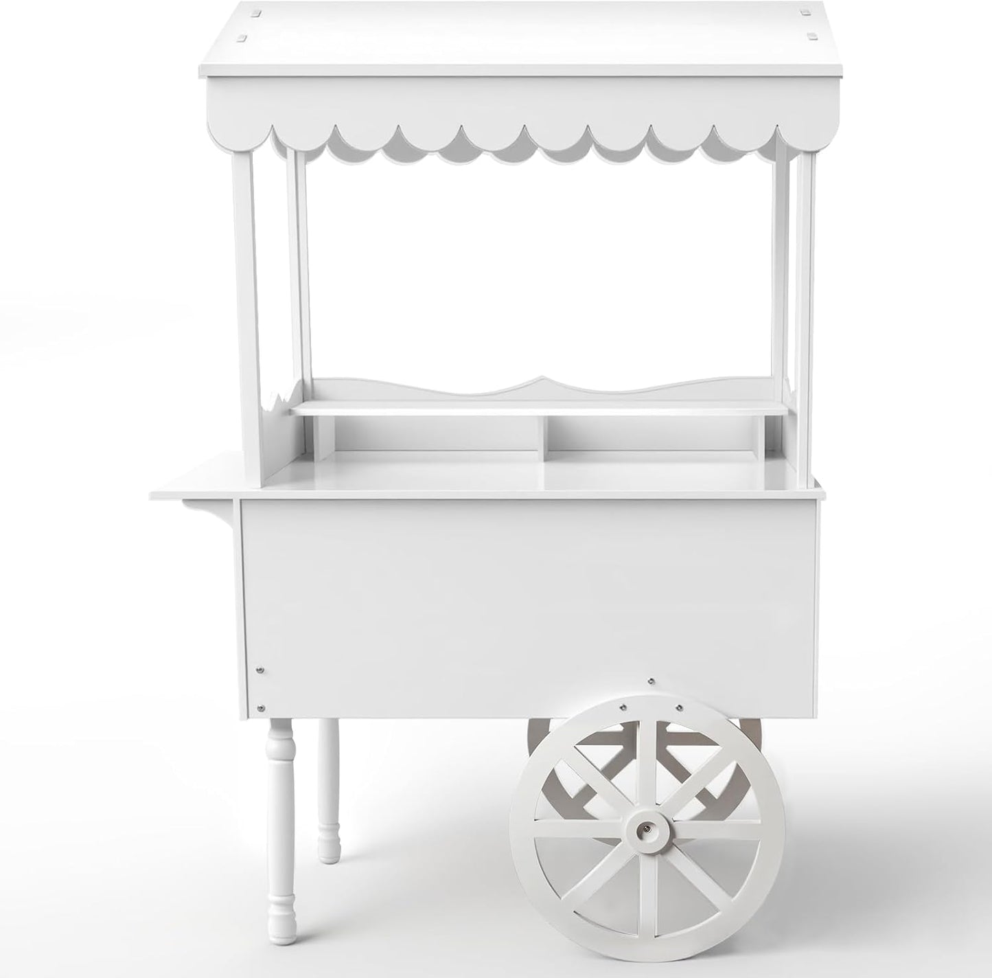 7FT Candy Cart Display Stand with Decorated Wheels, Dessert and Party Decoration Cart with 100 Ballons, Easy to Install Vintage for Parties, Birthdays, Weddings, (White)