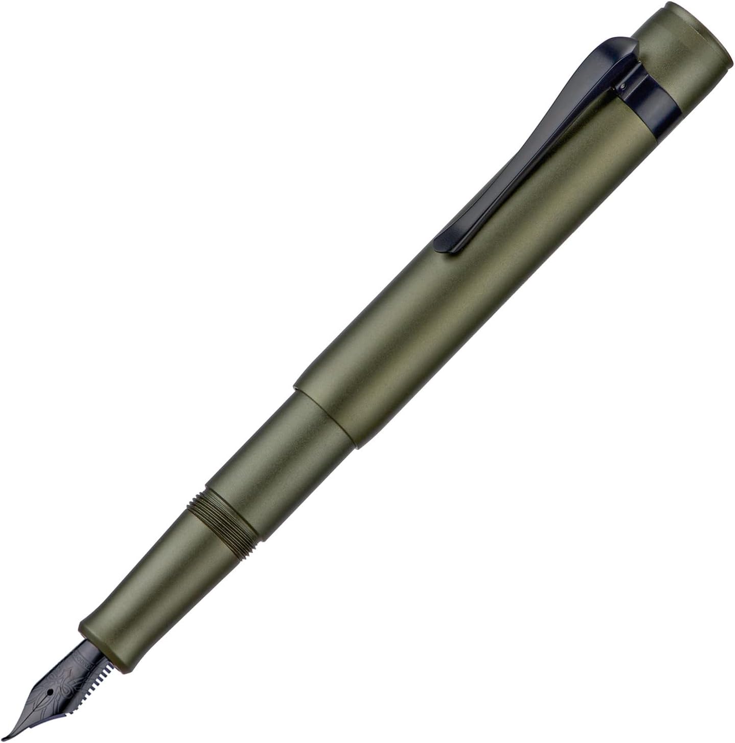 Hongdian M2 Black Forest Mini Fountain Pen, Bent Nib & Sleek Shape Aluminium Short Pocket Travel Pen (Army Green)