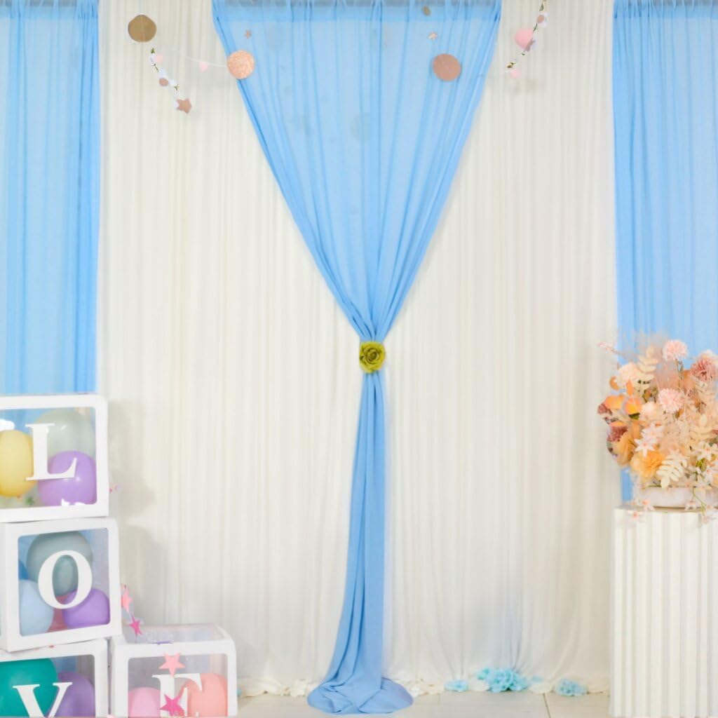 DUOBAO Sky Blue Chiffon Backdrop Curtain-2 Panels 29x120-Inch Wedding Backdrop Drapes Beach Curtains for Living Room Photography Backdrops for Photoshoot, Ceremony Decorations