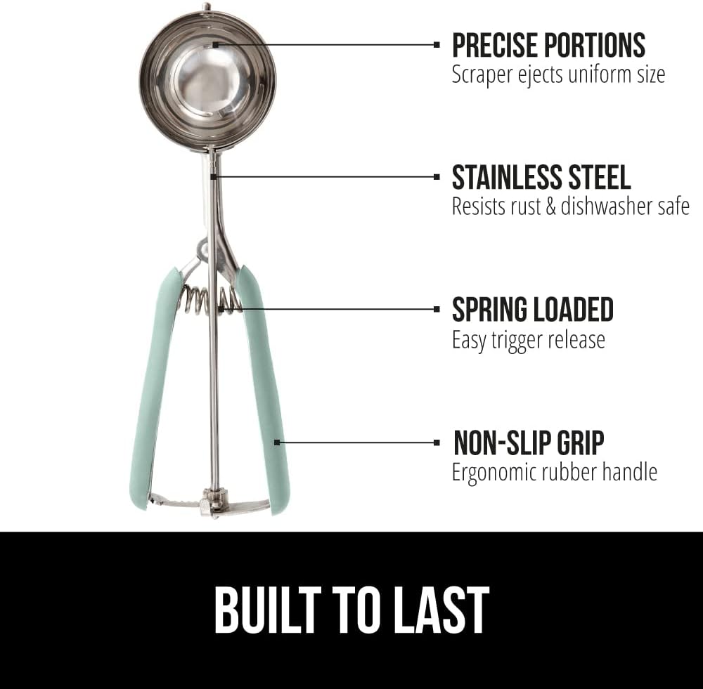GORILLA GRIP Stainless Steel Cookie Scoop for Baking, 3 TBSP, Multipurpose Melon Baller, Meatball Spring Scoops, Perfect Portion Sizes, Easy Food Release, Scooper Size 20, BPA-Free Kitchen Tool, Mint