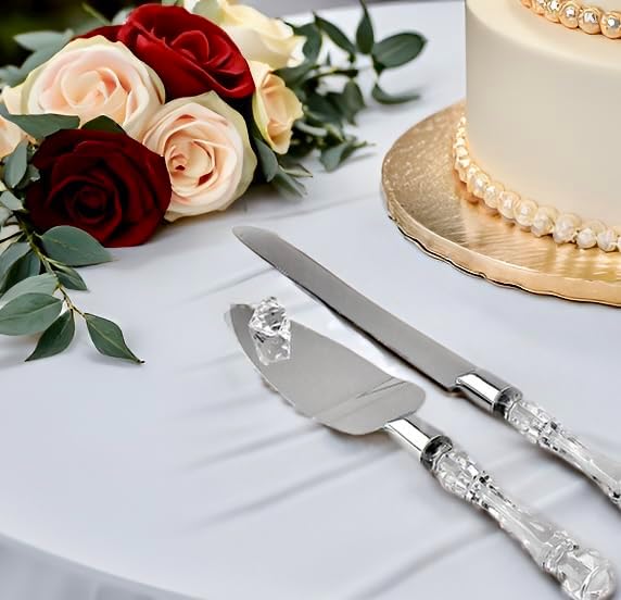 Adorox Cake Knife and Server Set Acrylic Stainless Steel Faux Crystal Handle Holiday Thanksgiving Christmas