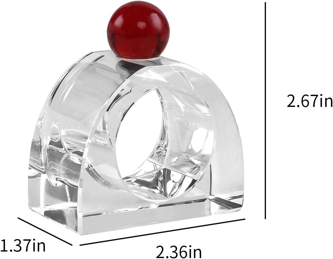 Crystal Napkin Rings Holder Silver Diamond Napkin Rings Pack of 6 Pieces with red Decor, Hotel Restaurant Wedding Party Holiday Banquet Dining Table Decor