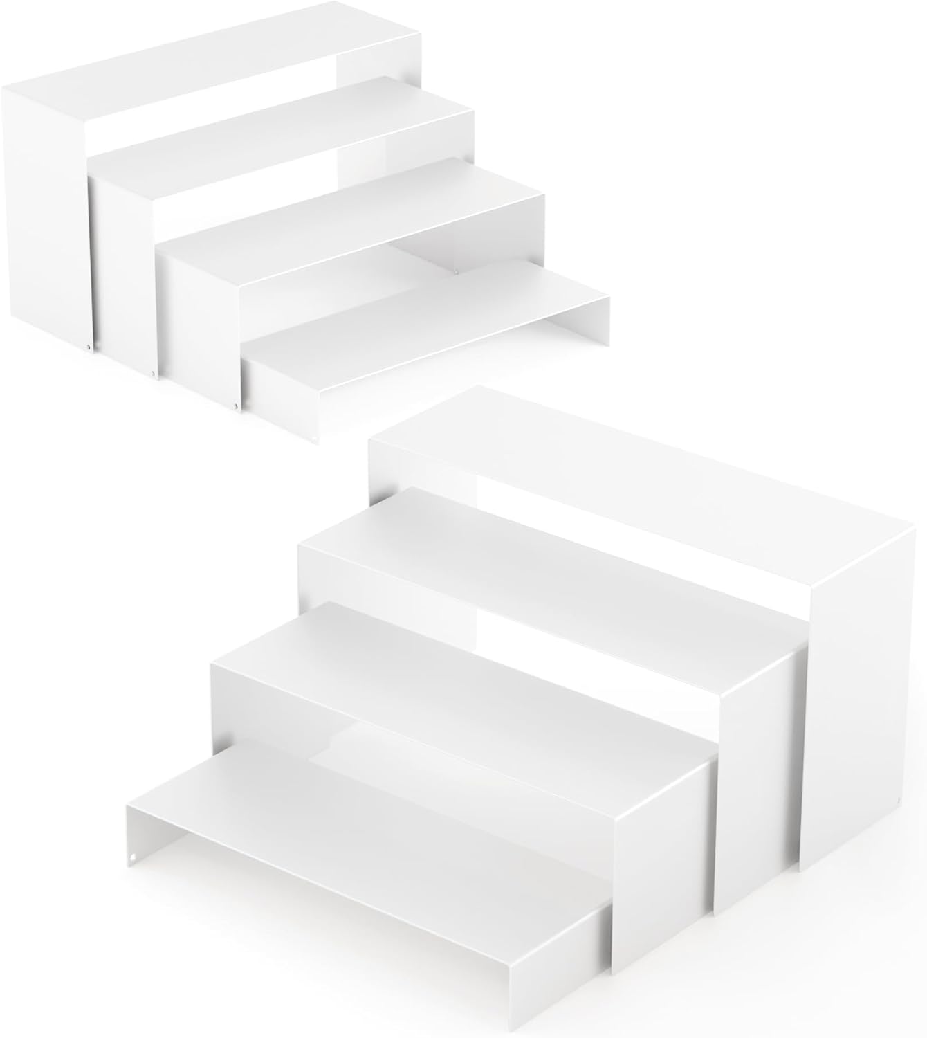 Black Matte Metal Display Stand,8 Pcs 2 Set Display Risers, Metal Rectangular Display Shelf for Showcase, Dessert, Toys, Perfume (8Pcs-Black, L7''x8''x9'')