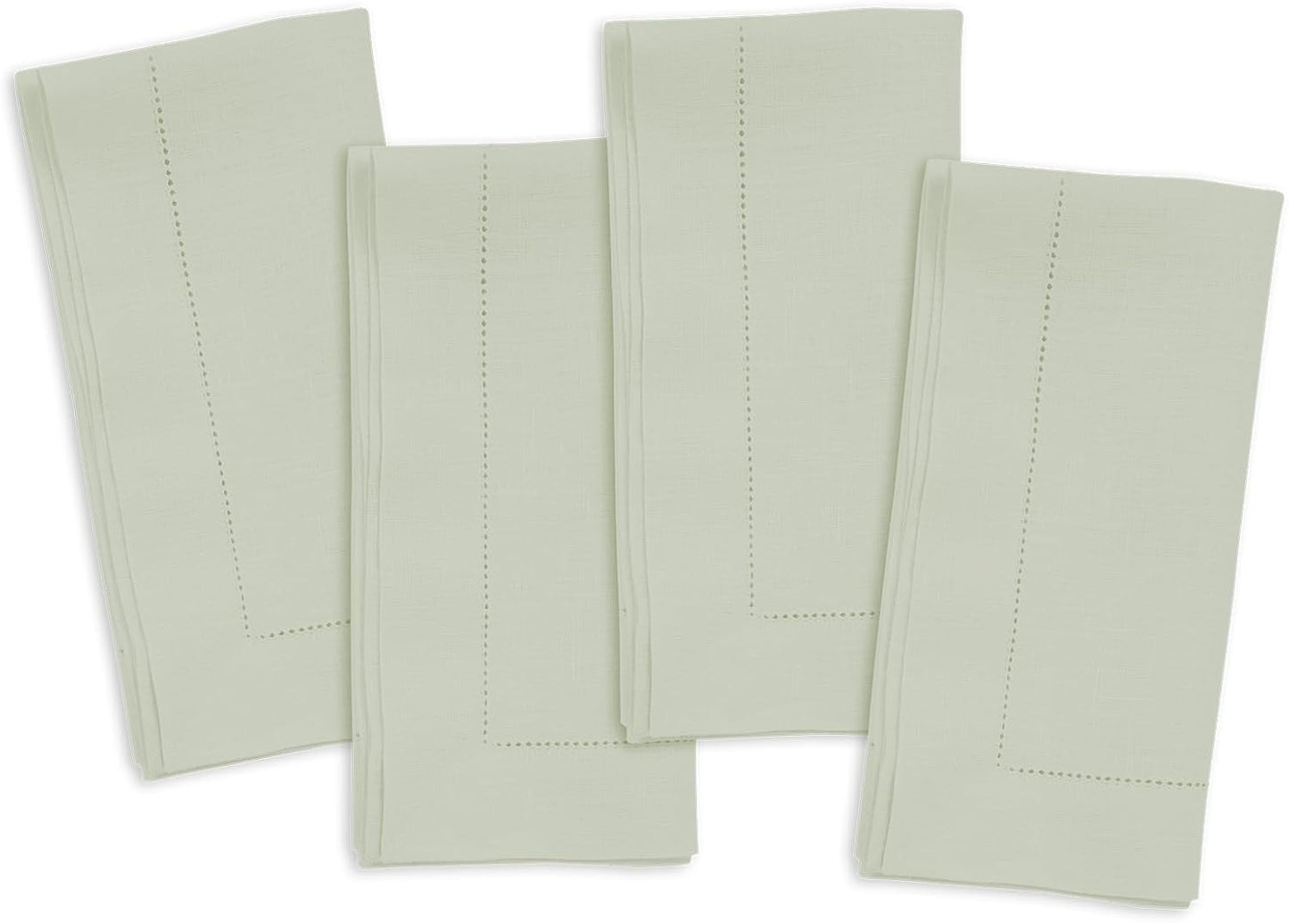 100% Pure Linen Sage Green Napkins 20 x 20 Inch - Hemstitch Christmas Dinner Napkins Set of 4 - Cloth Fabric Napkins for Thanksgiving, Winter, New Year - Elara