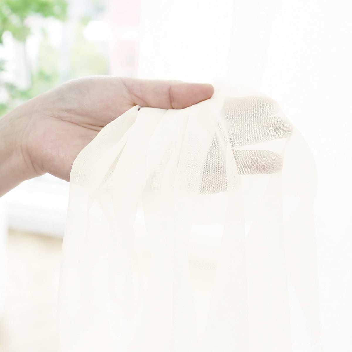 Window Beige Sheer Curtains 48x45 Inches 2 Panels Sheer Curtain Basic Rod Pocket Panel for Bedroom Children Living Room Yard Kitchen (Beige, 48" W x 45" L | 2 pcs)